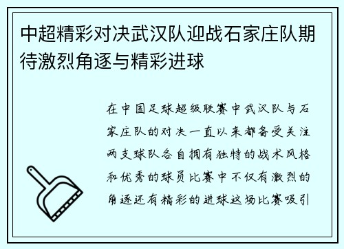 中超精彩对决武汉队迎战石家庄队期待激烈角逐与精彩进球