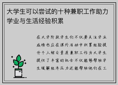 大学生可以尝试的十种兼职工作助力学业与生活经验积累