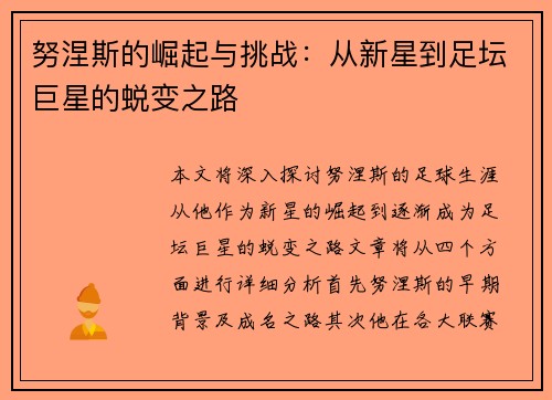 努涅斯的崛起与挑战：从新星到足坛巨星的蜕变之路