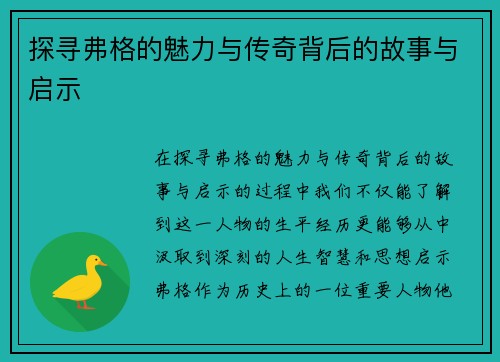 探寻弗格的魅力与传奇背后的故事与启示